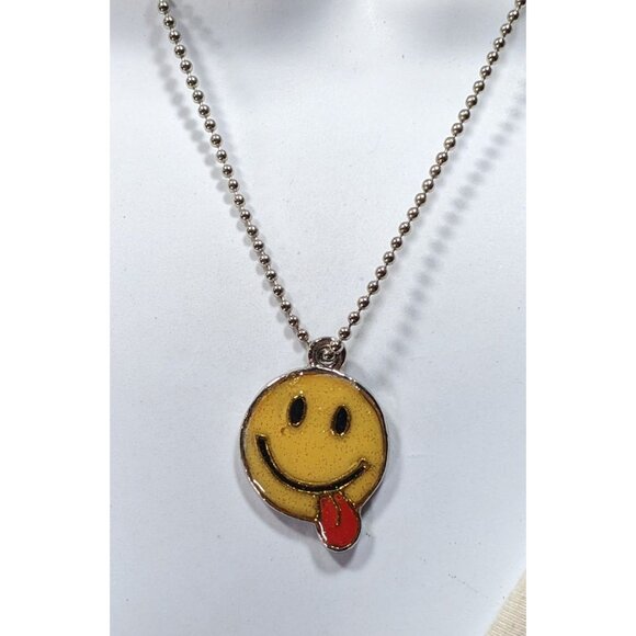 Vintage 90s Glitter Silly Face Enamel Pendant Necklace - Picture 4 of 6